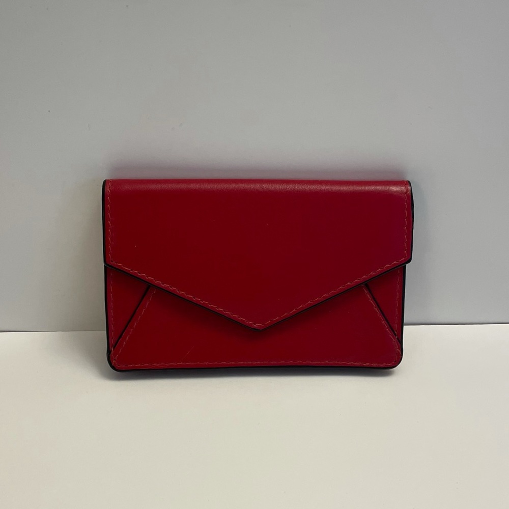 NWOT Business Card Case Red Leather with Black Trim and Snap Closure